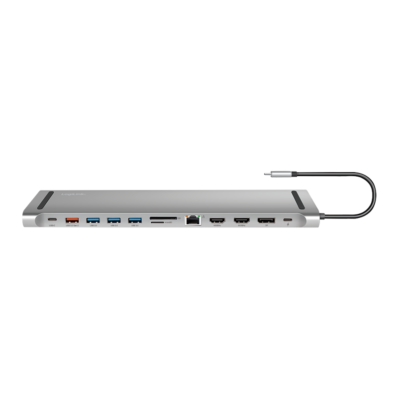 Stacja dokująca USB 3.2 Gen2, USB-C, 12 portów, PD, srebrna
