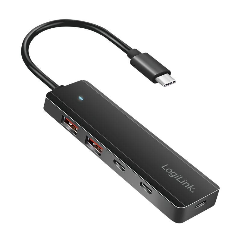 Ultra-slim USB-C hub, 4-ports, 2x USB-A, 2x USB-C, black