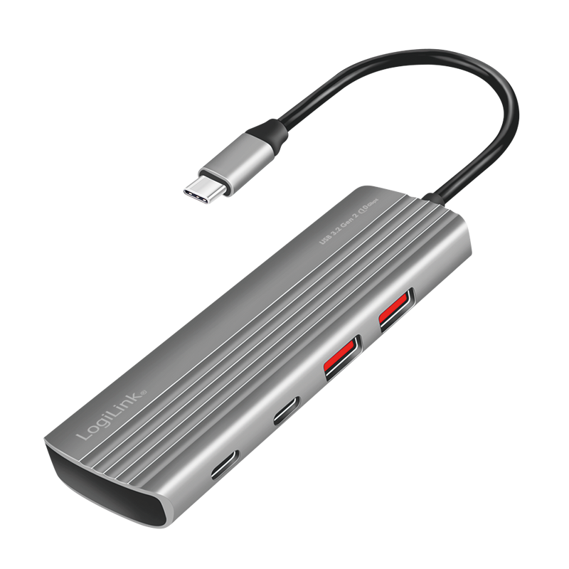 Ultra slim USB 3.2 Gen2 hub, 2x USB-A, 5x USB-C, PD, 100 W, space grey