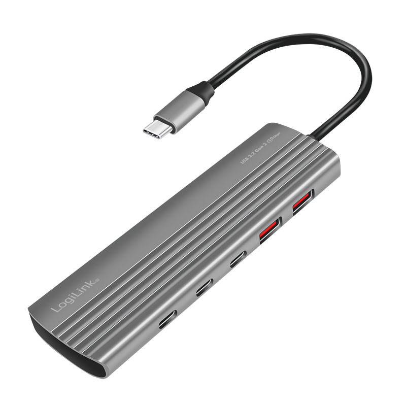 Ultra slim USB 3.2 Gen2 hub, 2x USB-A, 8x USB-C, PD, 100 W, space grey