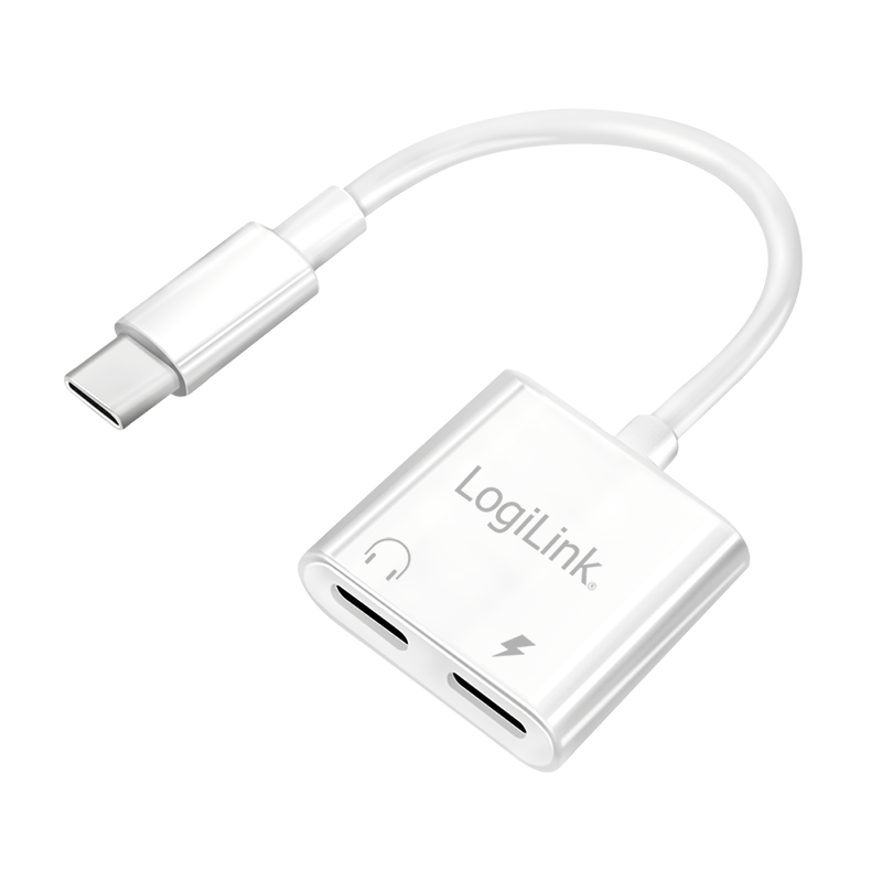 Adapter USB-C z portem ładowania PD, 2x USB-C, maks. 60 W, biały