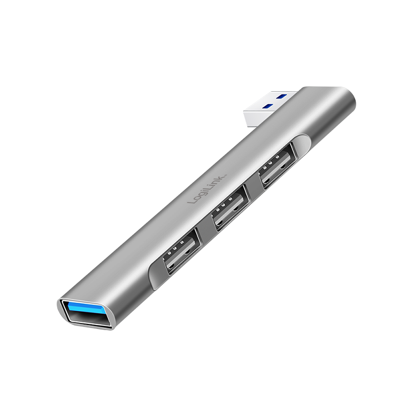 Ultraslim 4-port USB-A hub, 1x USB-A/M, 3x USB-A/F, aluminium