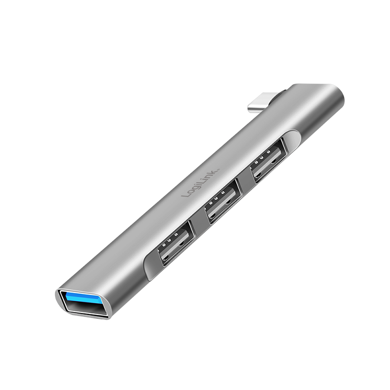 Ultraslim 4-port USB-C hub, 1x USB-C/M, 3x USB-A/F, aluminum