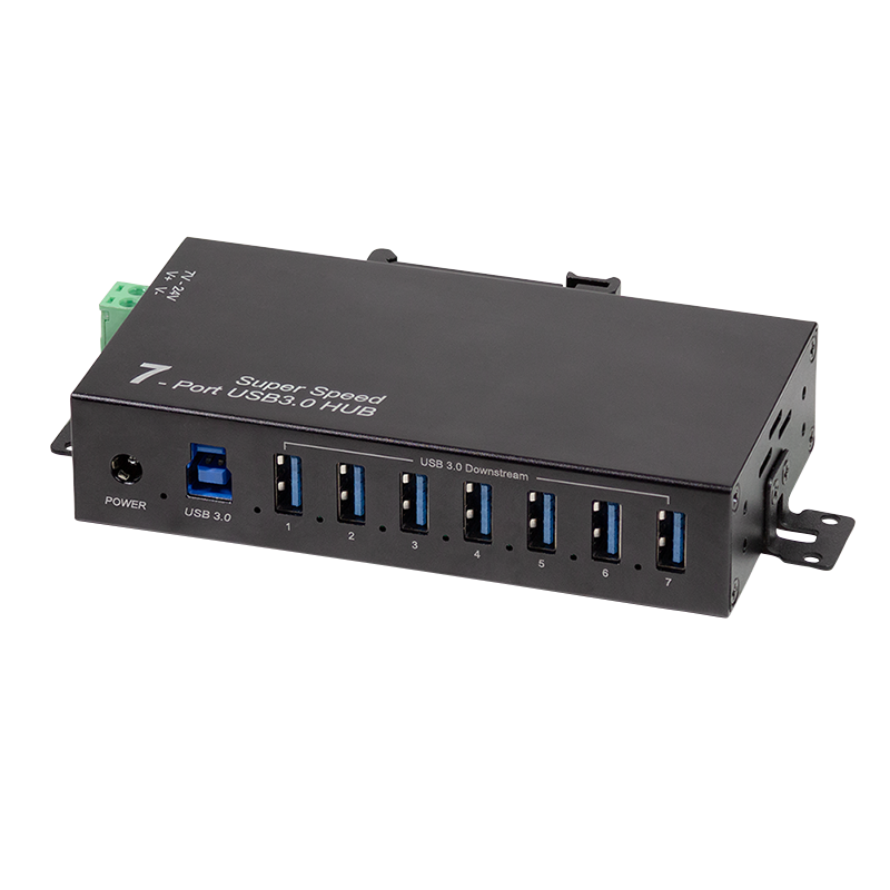 Koncentrator USB 3.0, 7 portów, konstrukcja przemysłowa, 5 Gbps, 10 W, czarny