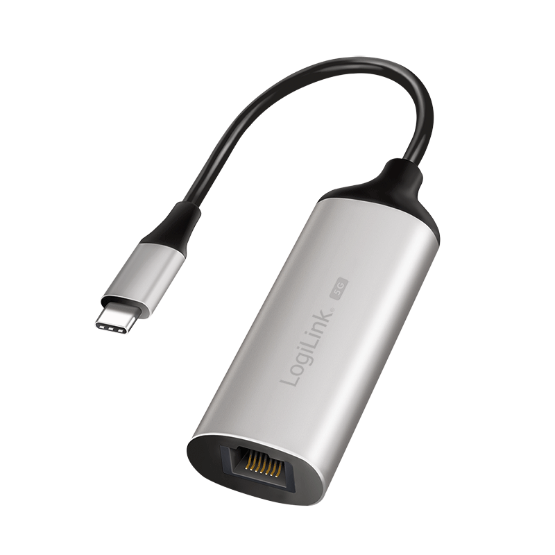 Adapter USB-C/wtyk 3.2 Gen 1 – RJ45/gniazdo, 5 Gigabit Ethernet, kontrola przepływu full duplex, aluminium