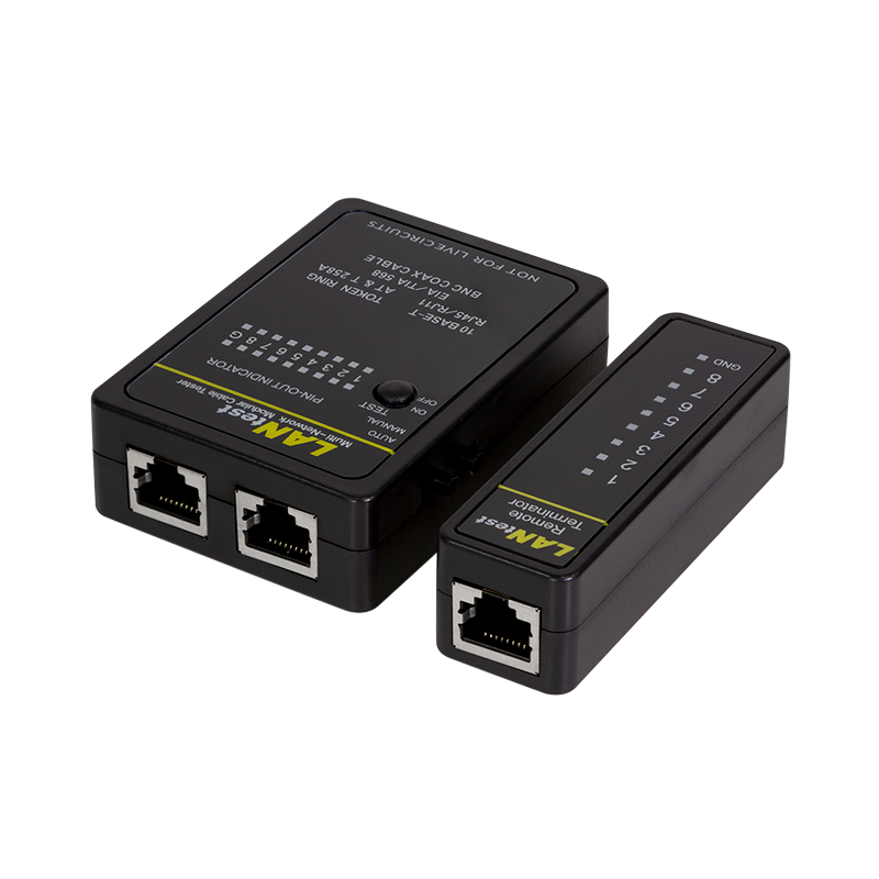 Tester for RJ45, RJ11 and BNC cables, with remote unit
