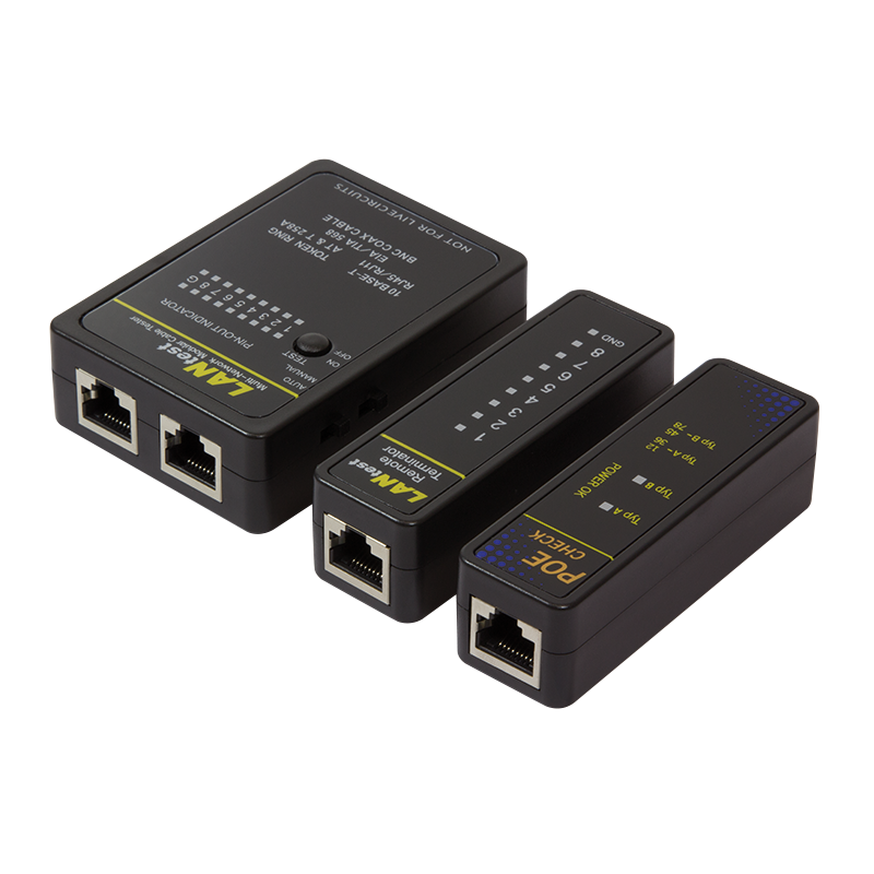 Tester for RJ11,RJ45 and BNC cables, with remote unit & PoE Finder