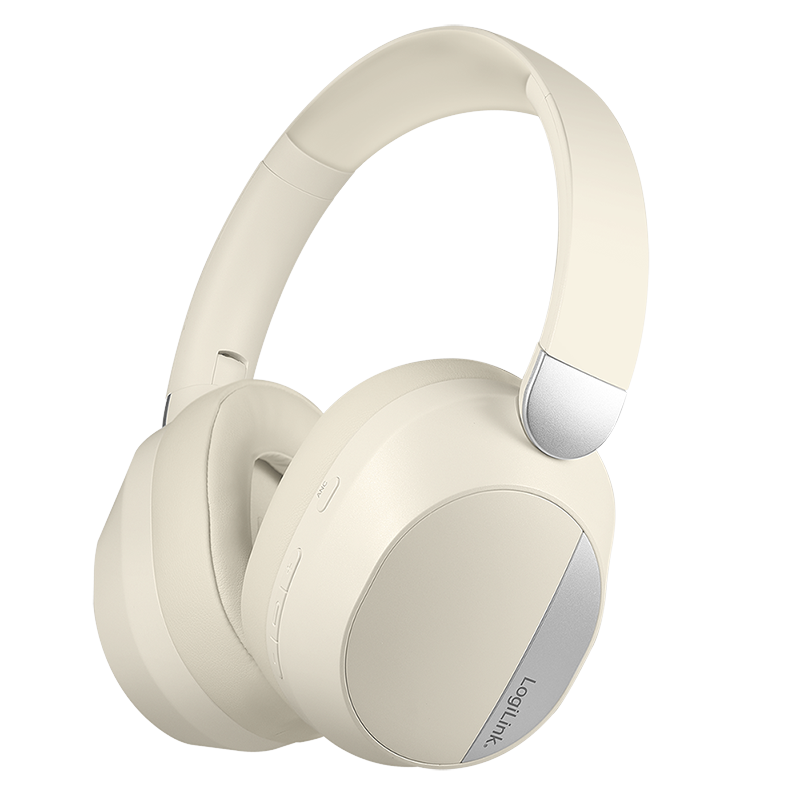 Wireless over-ear headset with ANC, cream/silver