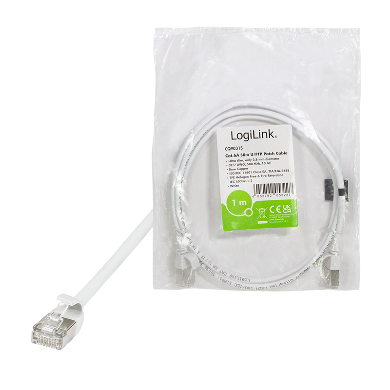 White SlimLine Cat.6A U/FTP patch cable, 0.2 m — 8