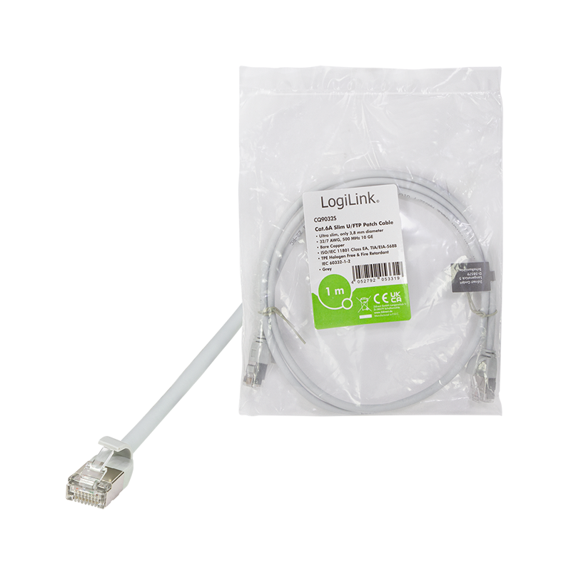 Grey SlimLine Ultraflex Cat.6A U/FTP patch cable, 0.2 m — 8