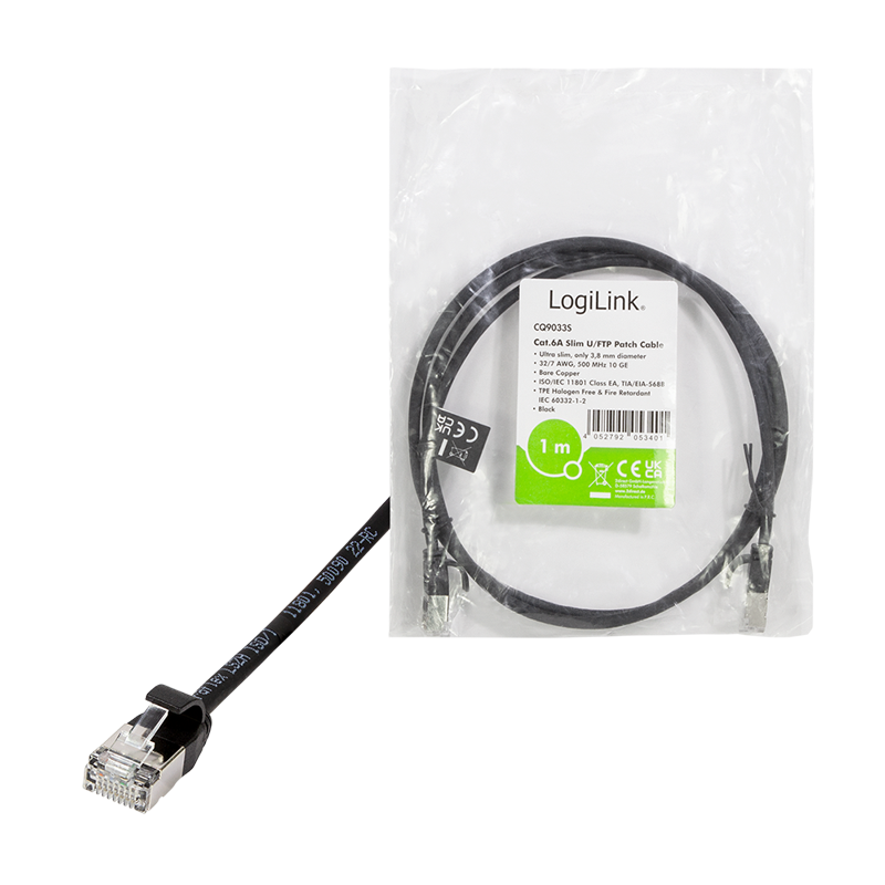 SlimLine Ultraflex Cat.6A U/FTP patch cable, black, 0.2 m — 8