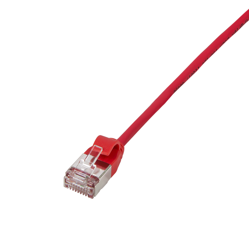 Red SlimLine Cat.6A U/FTP patch cable, 0.2 m — 1