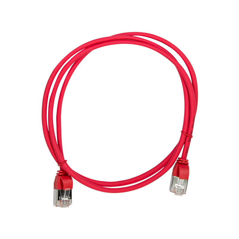 Red SlimLine Cat.6A U/FTP patch cable, 0.2 m — 6