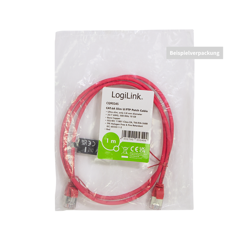 Red SlimLine Cat.6A U/FTP patch cable, 0.2 m — 7