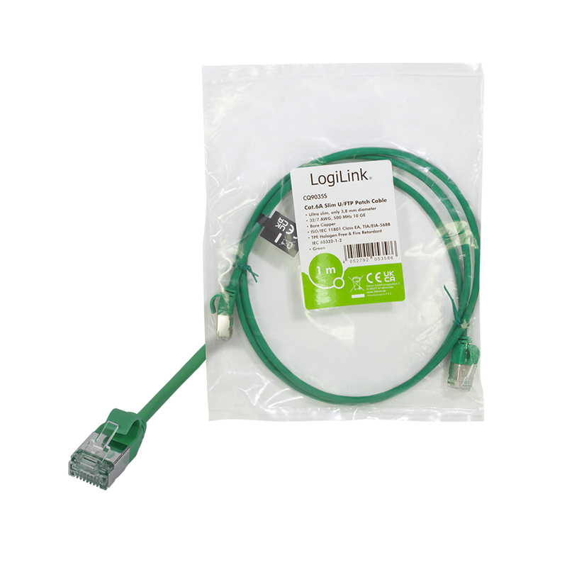 Green SlimLine Ultraflex Cat.6A U/FTP patch cable, 0.2 m — 8