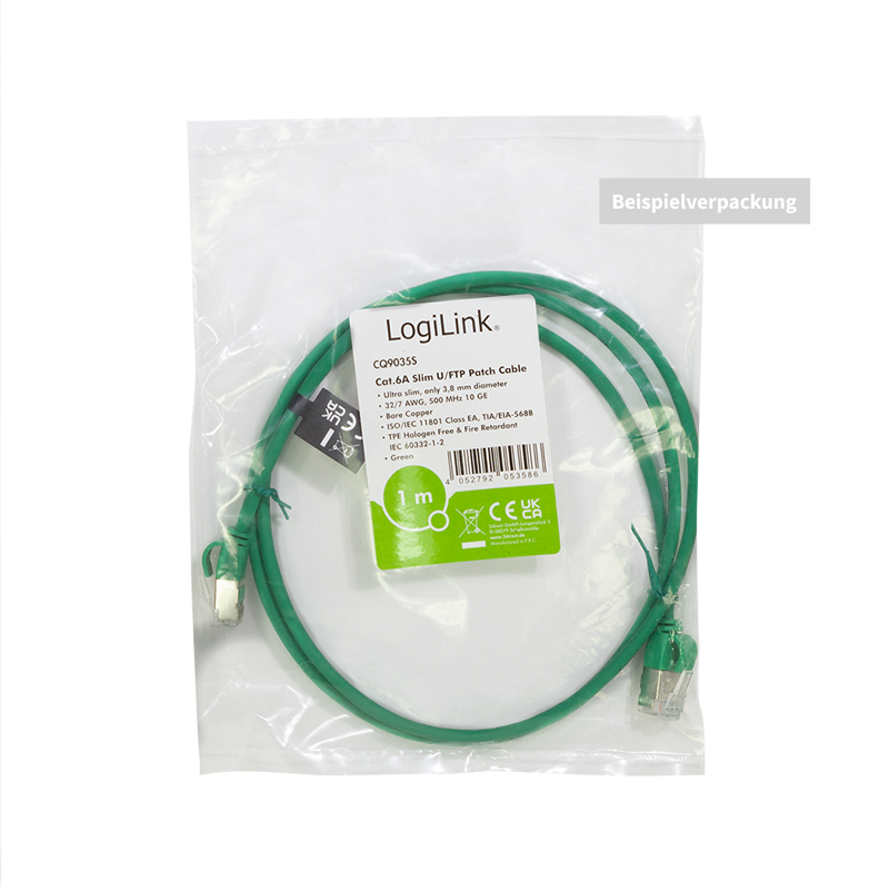 Green SlimLine Ultraflex Cat.6A U/FTP patch cable, 0.2 m — 7