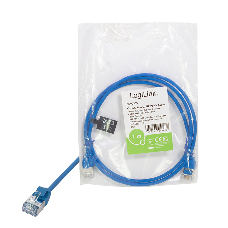 SlimLine Ultraflex Cat.6A U/FTP patch cable, blue, 0.2 m — 8