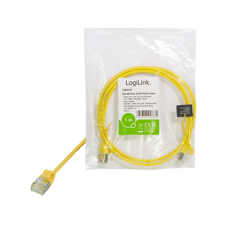 Yellow SlimLine Ultraflex Cat.6A U/FTP patch cable, 0.2 m — 3