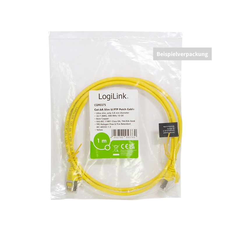 Yellow SlimLine Ultraflex Cat.6A U/FTP patch cable, 0.2 m — 5