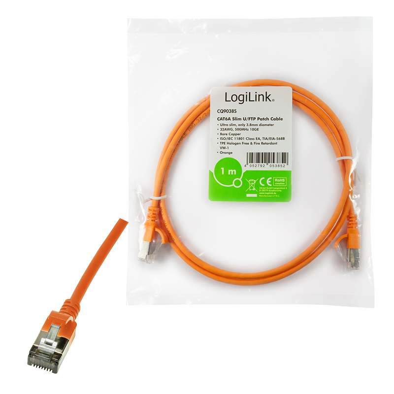 SlimLine Cat.6A U/FTP patch cable, orange, 0.2 m — 6