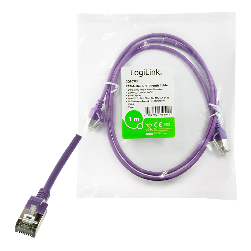Purple SlimLine Cat.6A U/FTP patch cable, 0.2 m — 7