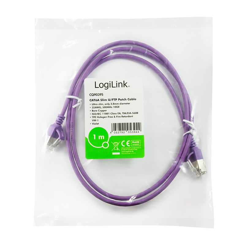 Purple SlimLine Cat.6A U/FTP patch cable, 0.2 m — 6