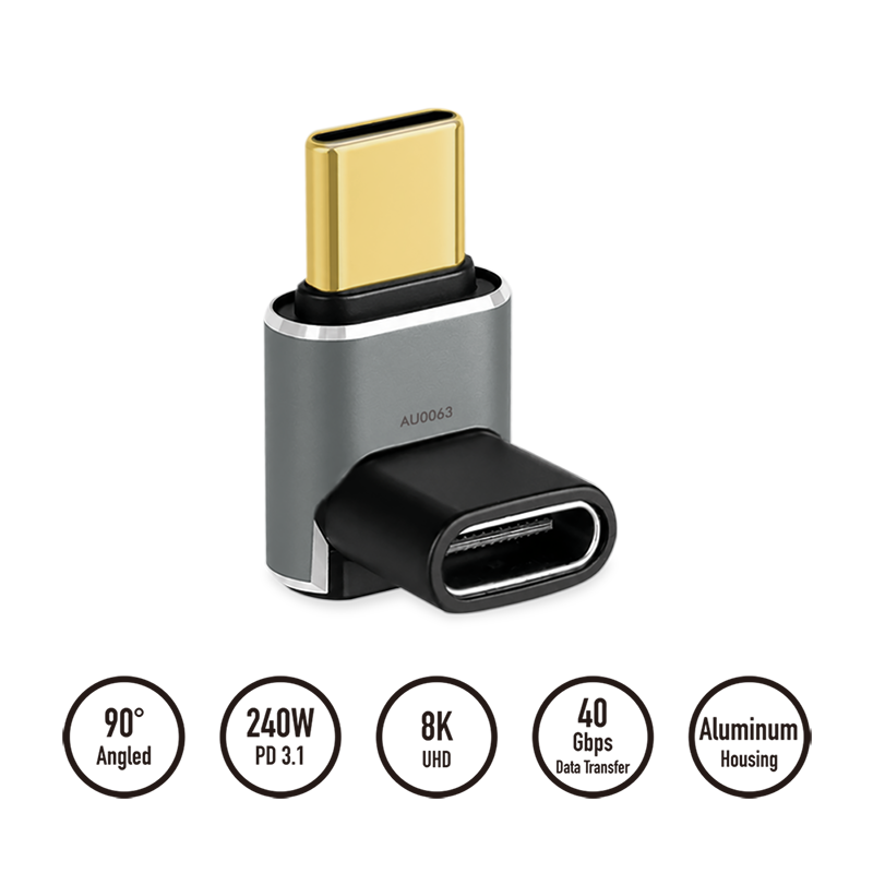 Kątowy adapter USB-C 90°, 40 Gbps, 240 W, 8K/60 Hz — 4