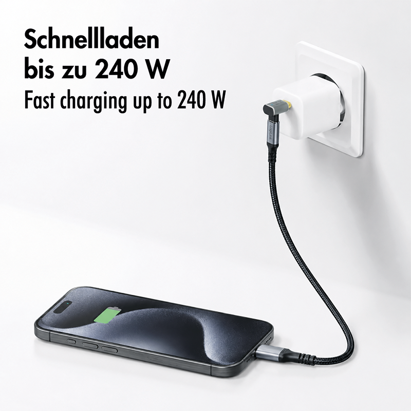 Kątowy adapter USB-C 90°, 40 Gbps, 240 W, 8K/60 Hz — 5