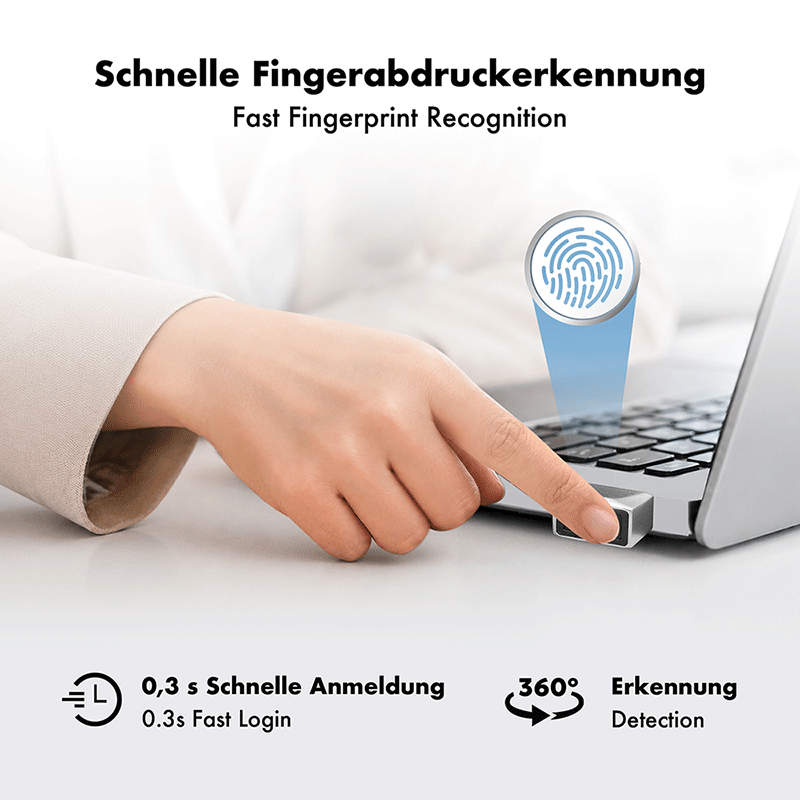 USB-C 2.0 fingerprint reader, metal, silver — 3