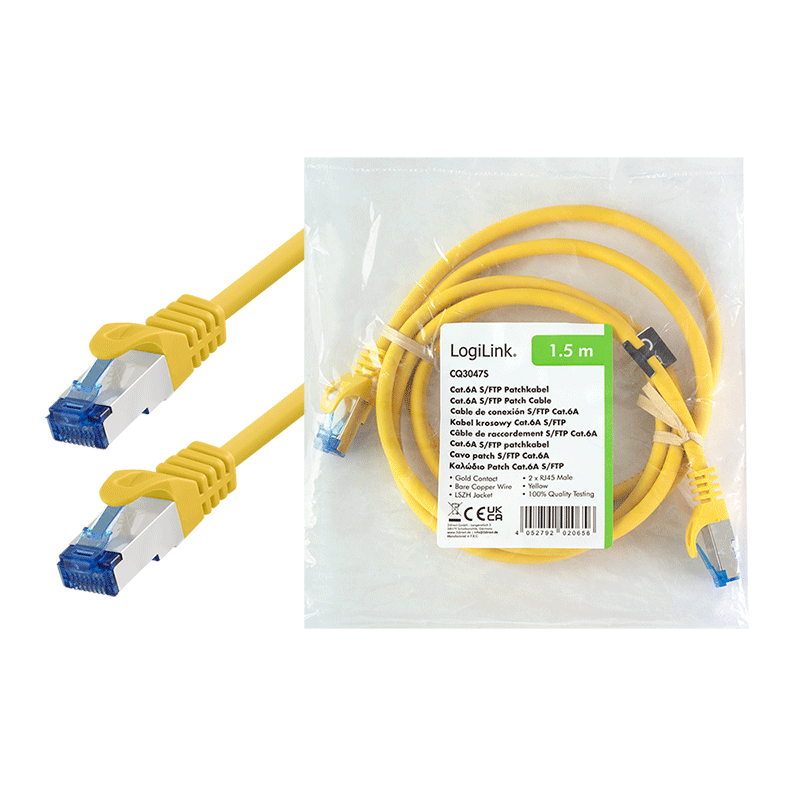 Kabel krosowy Cat.6A S/FTP LSZH, żółty, 1,50 m — 6