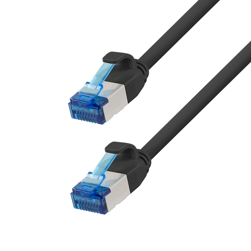 Smukły kabel krosowy Cat.6A S/FTP LSZH, czarny, 0,50 m