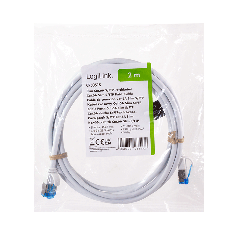 Cat.6A Slim S/FTP LSZH patch cable, white, 2.00 m — 6