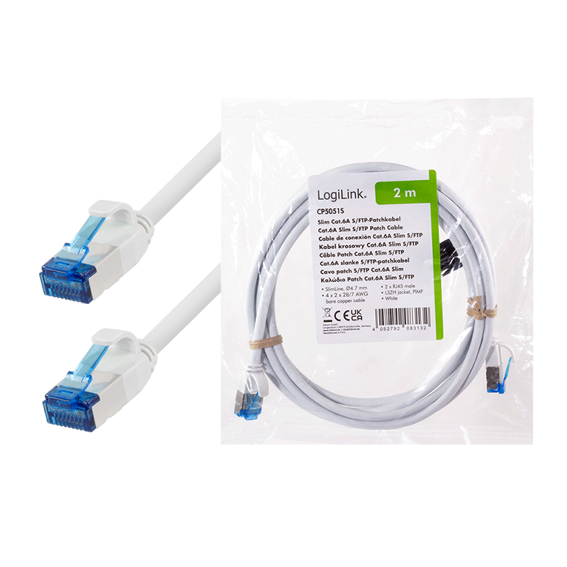 Cat.6A Slim S/FTP LSZH patch cable, white, 2.00 m — 7