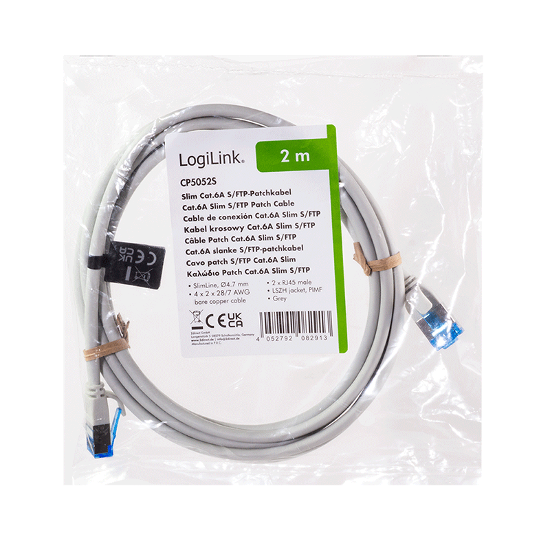 Slim Cat.6A S/FTP LSZH patch cable, grey, 2.00 m — 6