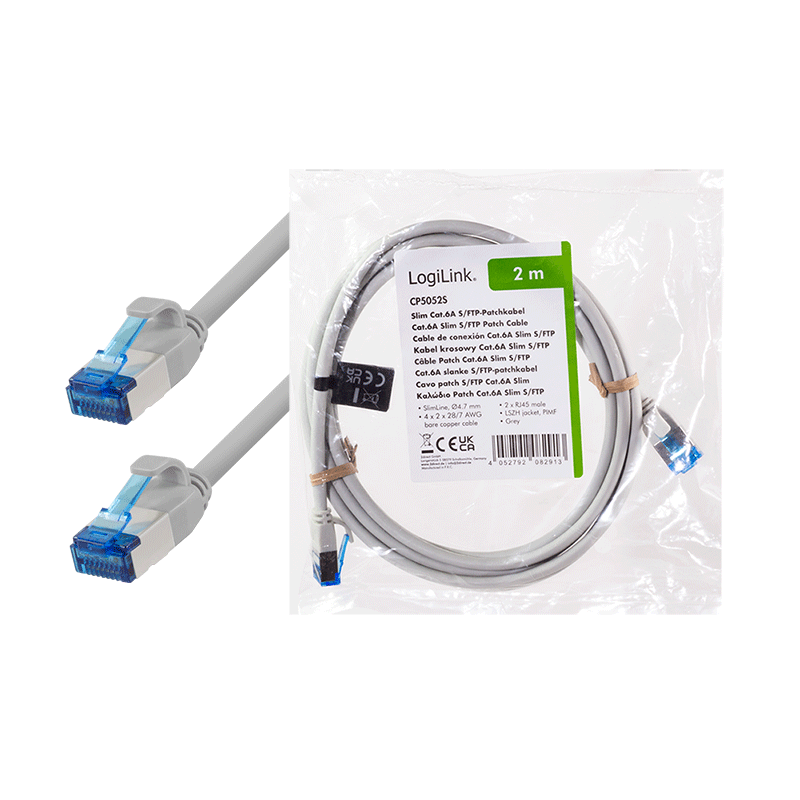 Slim Cat.6A S/FTP LSZH patch cable, grey, 2.00 m — 7