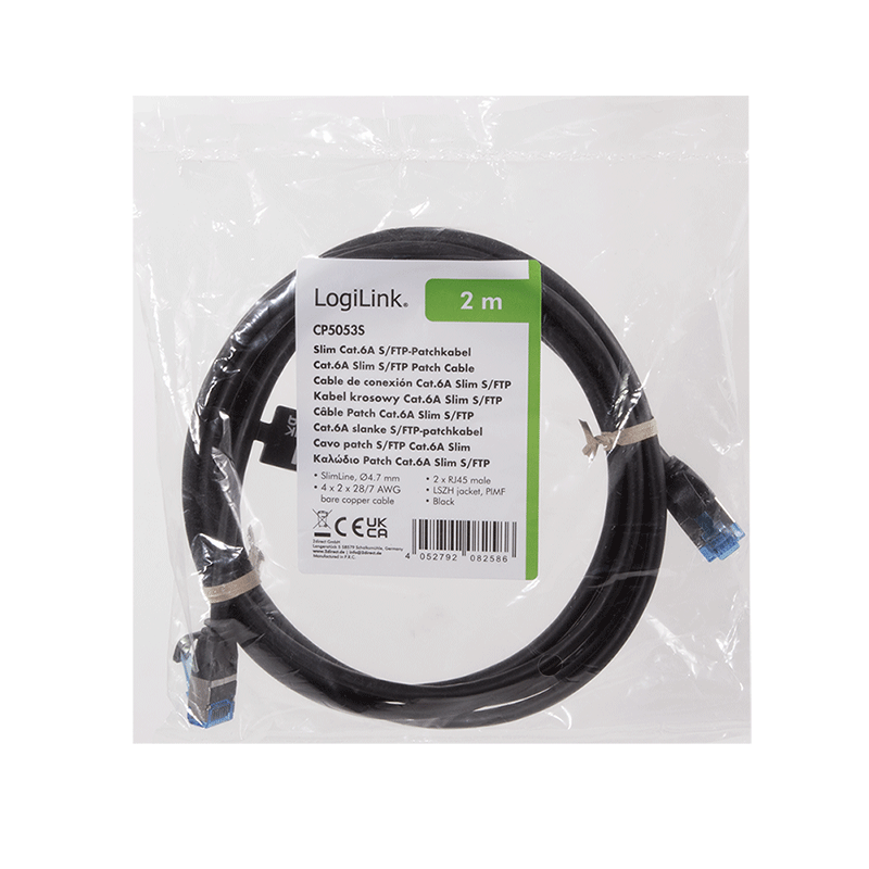 Cat.6A SlimLine S/FTP LSZH patch cable, black, 2.00 m — 6
