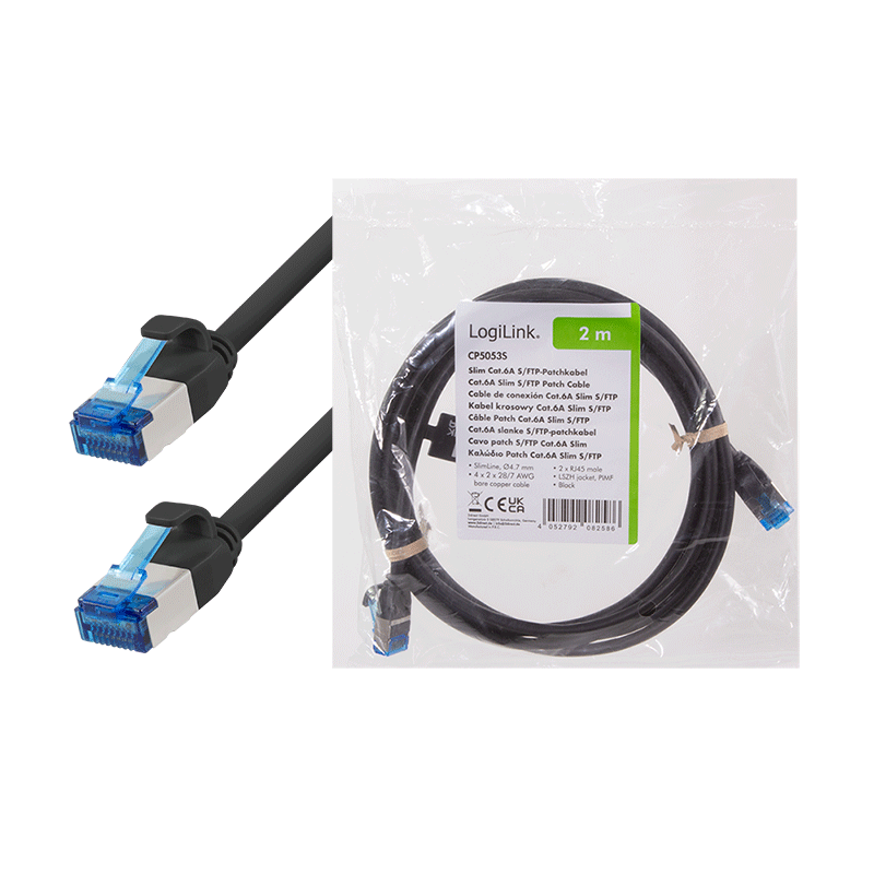 Cat.6A SlimLine S/FTP LSZH patch cable, black, 2.00 m — 7