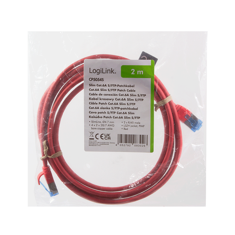 Red Cat.6A S/FTP SLIM LSZH patch cable, 2.00 m — 6