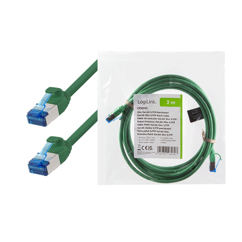 Cat.6A SLIM S/FTP LSZH patch cable, green, 2.00 m — 7