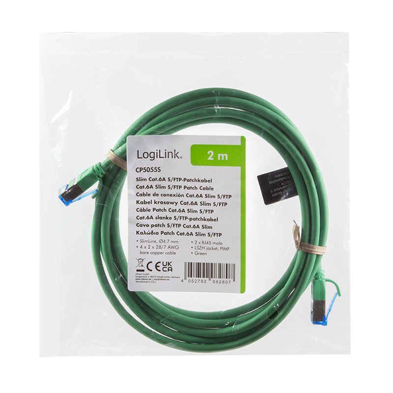 Cat.6A SLIM S/FTP LSZH patch cable, green, 2.00 m — 6