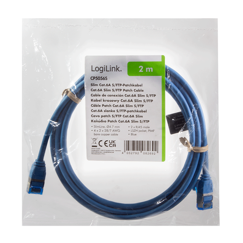 Cat.6A S/FTP SLIM LSZH patch cable, blue, 2.00 m — 6