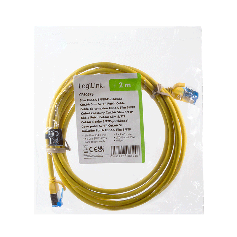 Yellow Cat.6A S/FTP SlimLine LSZH patch cable, 2.00 m — 6
