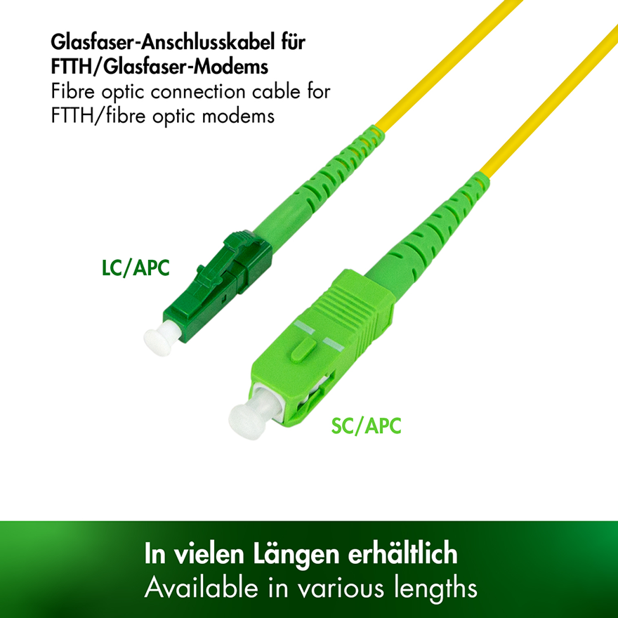 Fiber optic simplex patch cable OS2, SC/APC to LC/APC, 40 m — 2