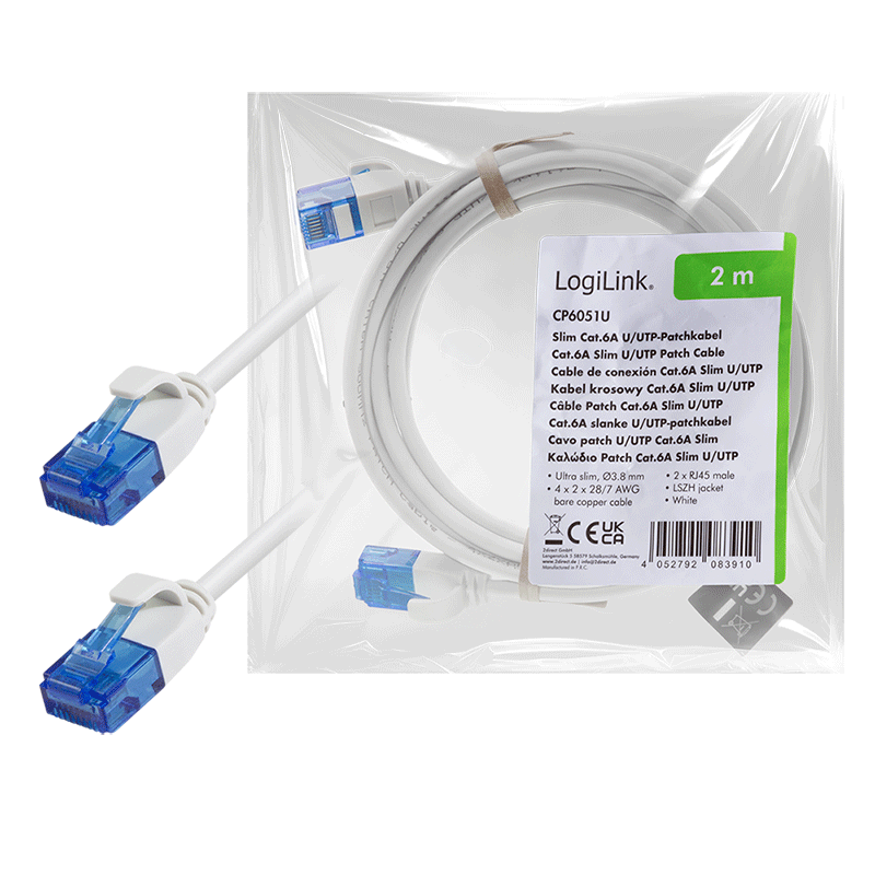 Biały kabel krosowy Cat.6A U/UTP SlimLine, 2,00 m — 7