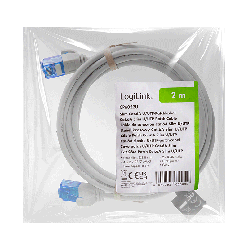 Kabel krosowy Cat.6A U/UTP LSZH, szary, 2 m — 6