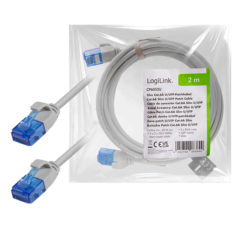 Kabel krosowy Cat.6A U/UTP LSZH, szary, 2 m — 7
