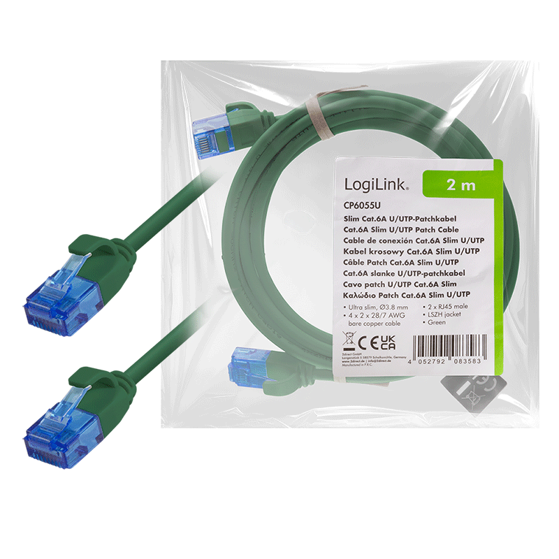 Kabel krosowy Cat.6A Slim U/UTP LSZH, zielony, 2,00 m — 7