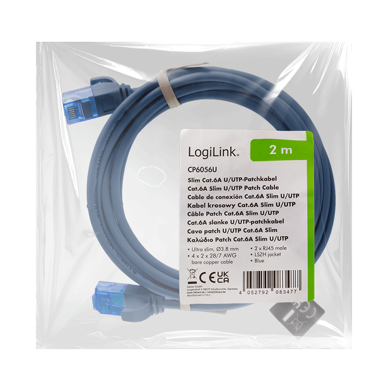 Kabel krosowy Cat.6A Slim U/UTP LSZH, niebieski, 2,00 m — 6