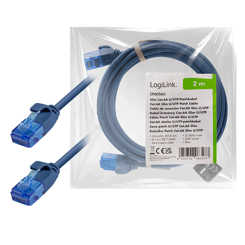 Kabel krosowy Cat.6A Slim U/UTP LSZH, niebieski, 2,00 m — 7