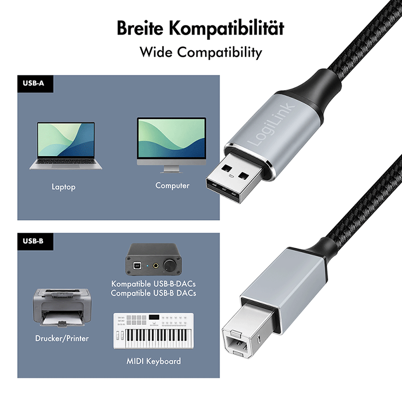USB 2.0 A-to-B nylon cable, 3 m — 7